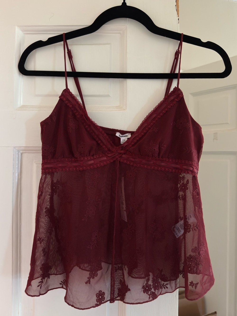 Garage Burgundy Floral Lace Chemise with Adjustable Straps NWT